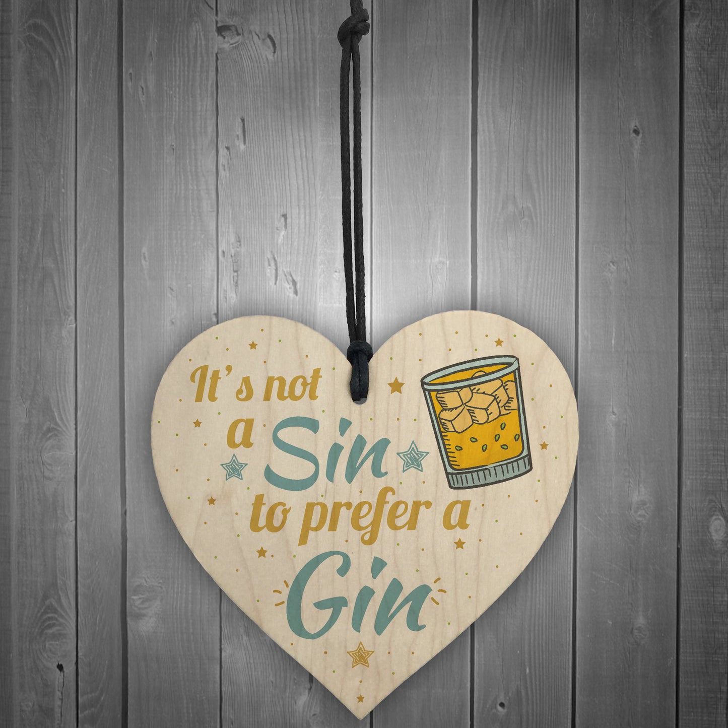 Gin Sign Wood Hanging Heart Plaque Kitchen Alcohol Gift Garden