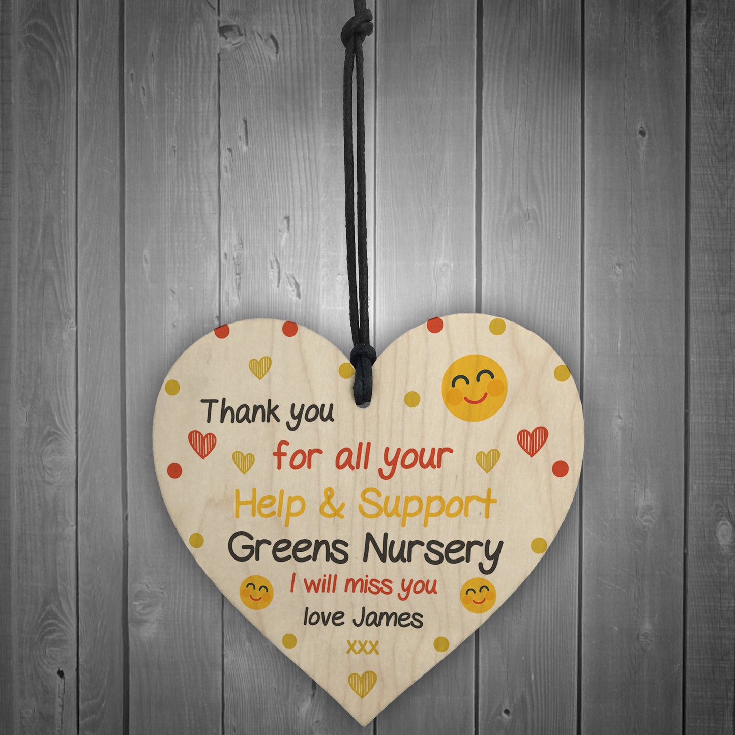 Thank You Gift For Nursery School Personalised Wood Heart