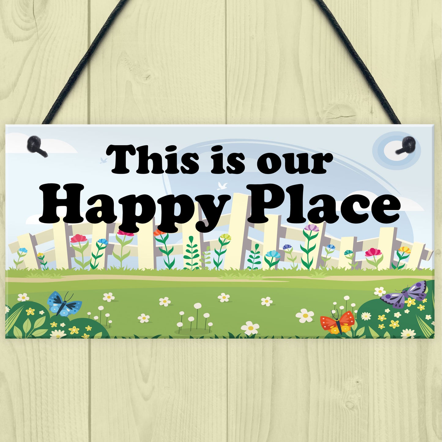 Garden Sign Happy Place Door Sign Hanging House Plaque Yard Sign