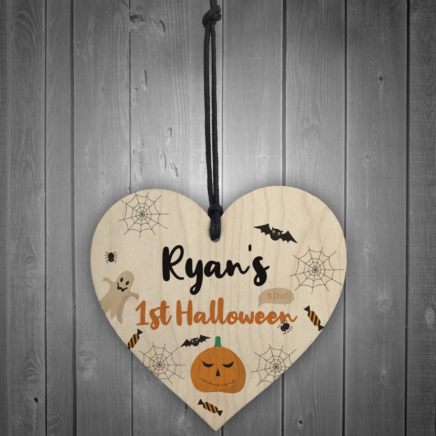 Personalised Babys 1st Halloween Hanging Wood Heart Decoration