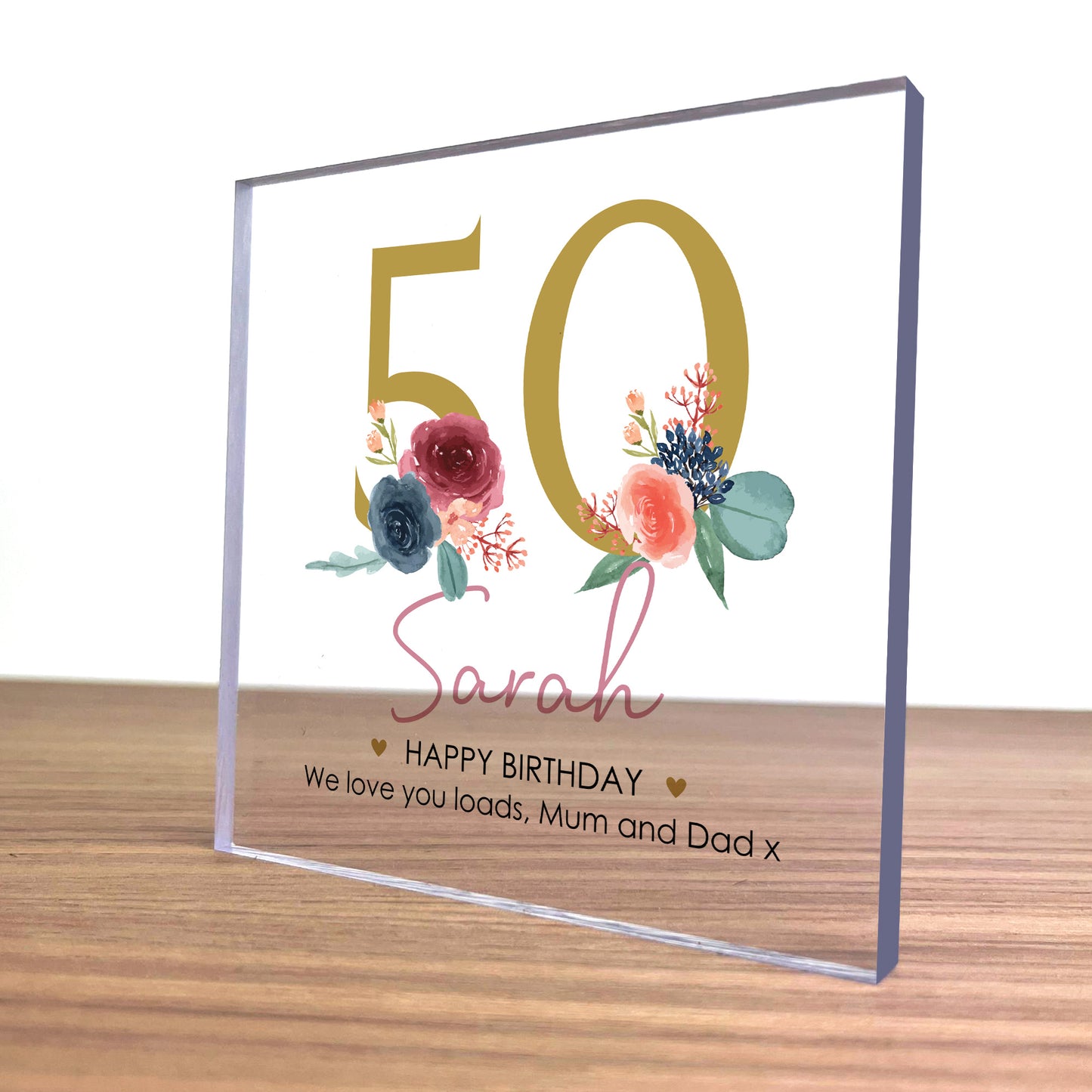 PERSONALISED 50th Birthday Gifts Women Her Clear Block