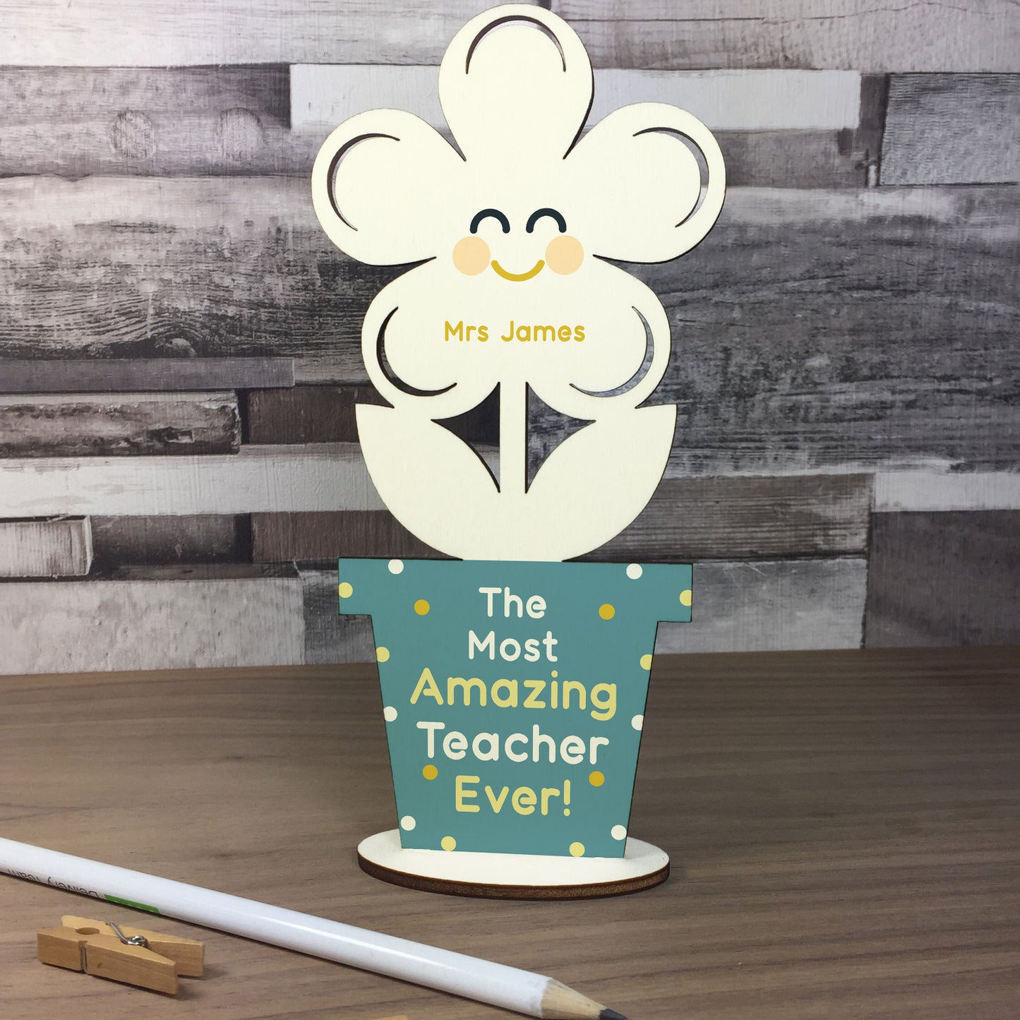 Personalised Teacher Gift Wood Flower Thank You Gift Leaving