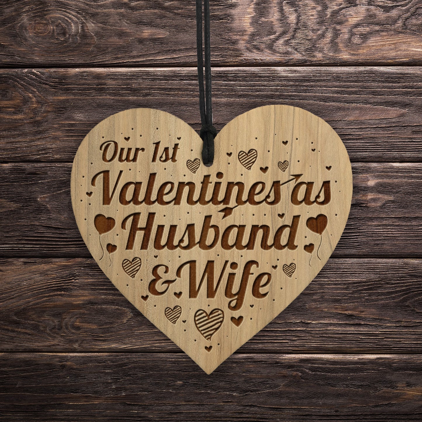 1st Valentines As Husband And Wife Engraved Heart Him Her