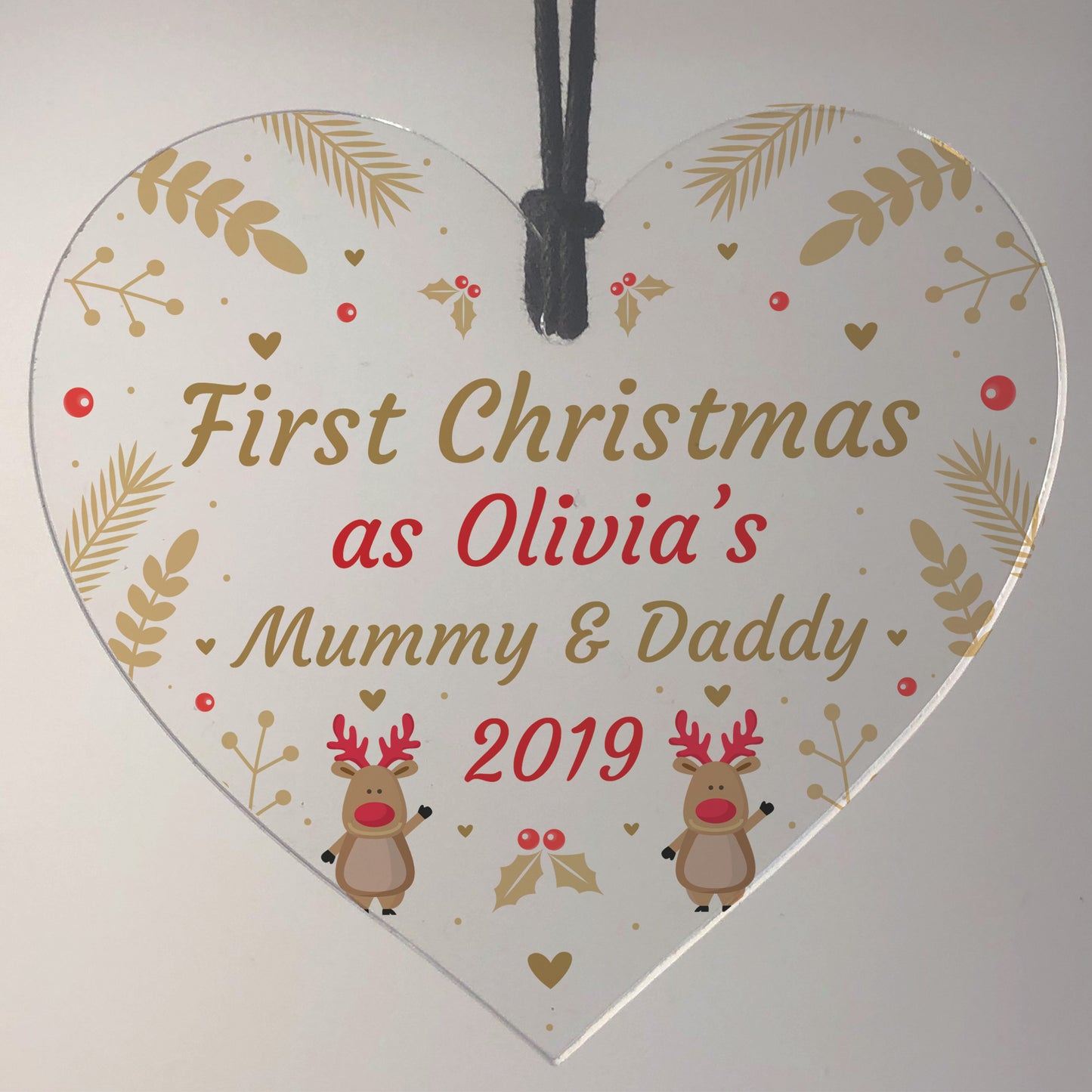 1st Christmas Decoration Personalised Mummy And Daddy Heart Xmas