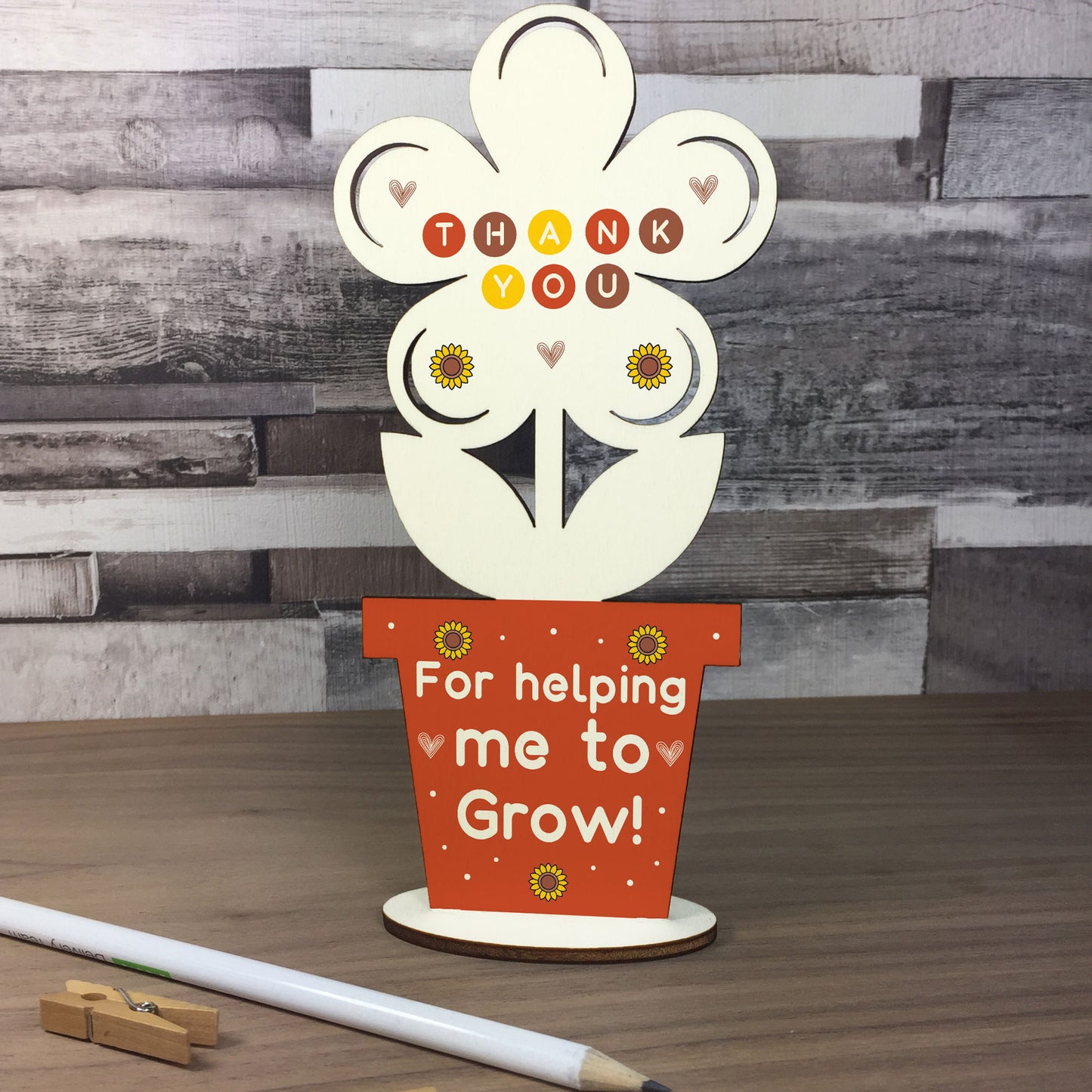 Personalised Thank You Teacher Gift Wooden Flower Mentor