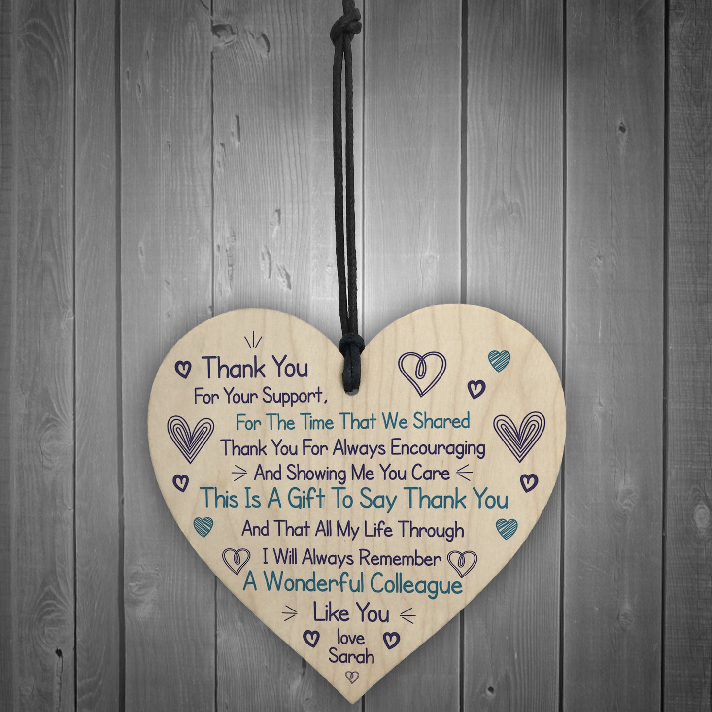 Thank You Gift For Colleague Wood Heart Personalised Keepsake