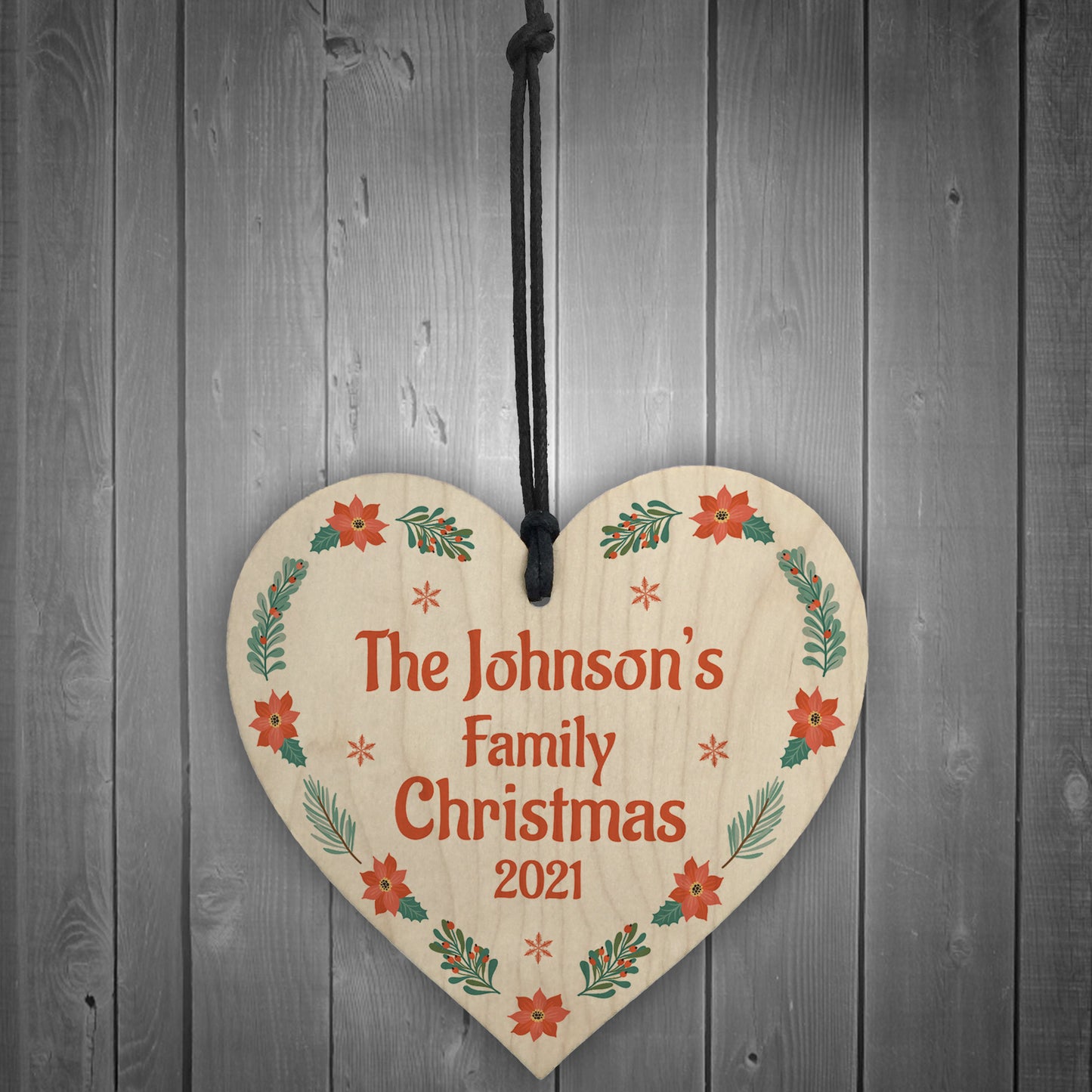 Personalised Family Tree Decoration SURNAME Wood Heart