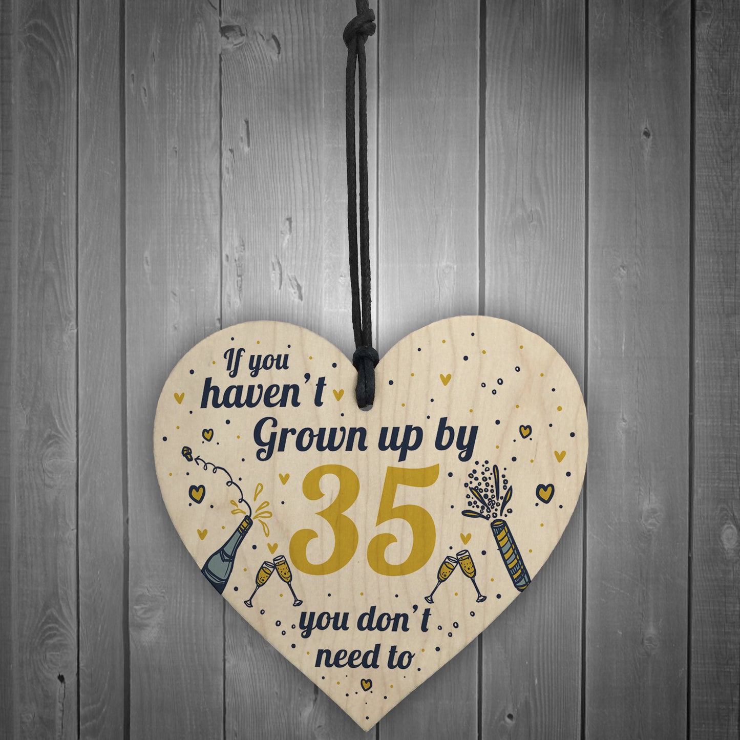 Funny Happy Birthday 35 Wood Heart Man Wife Brother Sister Gift