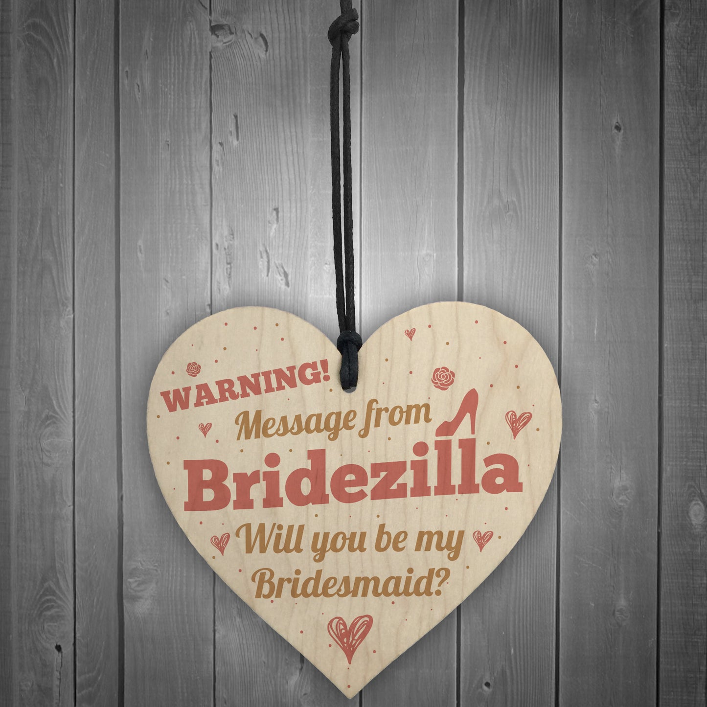 Bridezilla Bridesmaid Maid of Honour Wooden Heart Wedding Invite