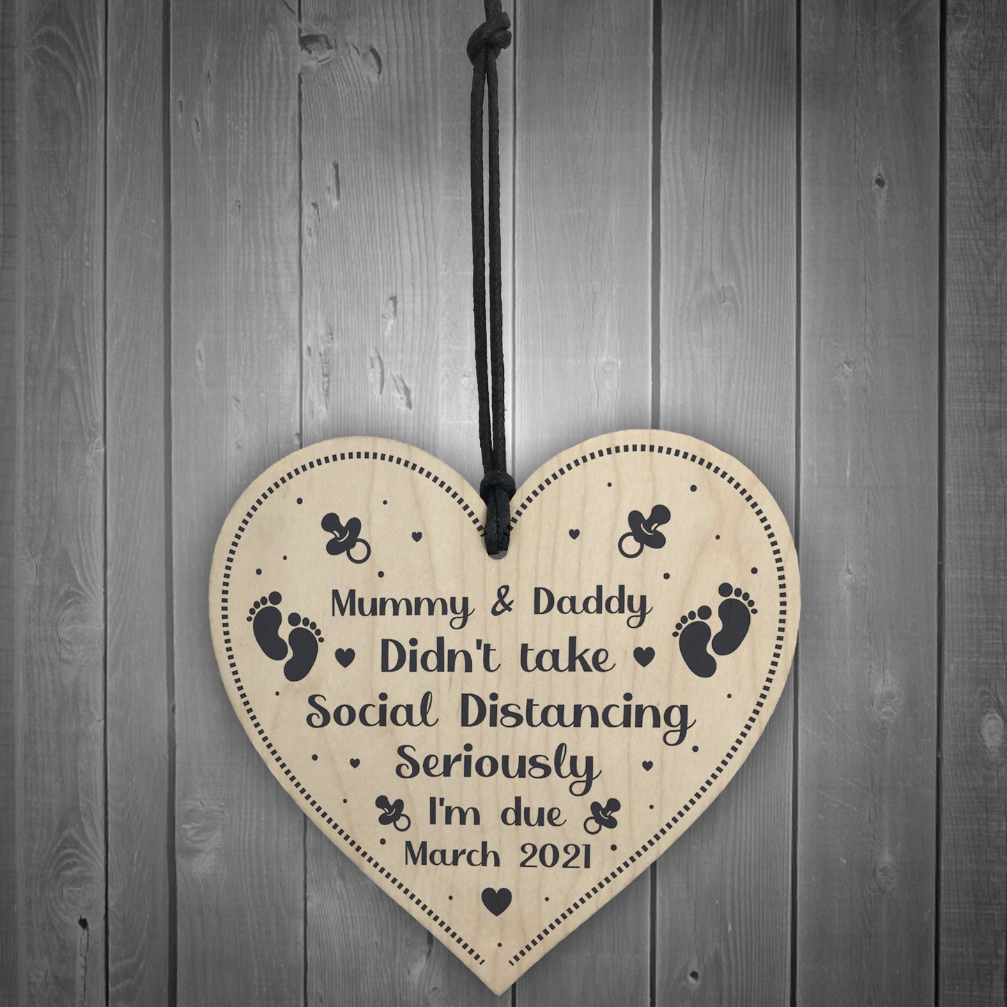 PERSONALISED Baby Announcement Gift Wood Heart Quarantine