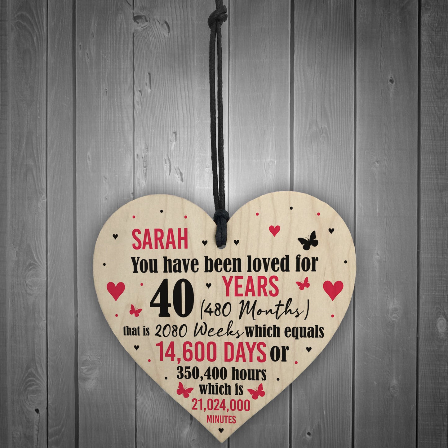 Personalised 40th Birthday Gift Wooden Heart Keepsake Funny Gift