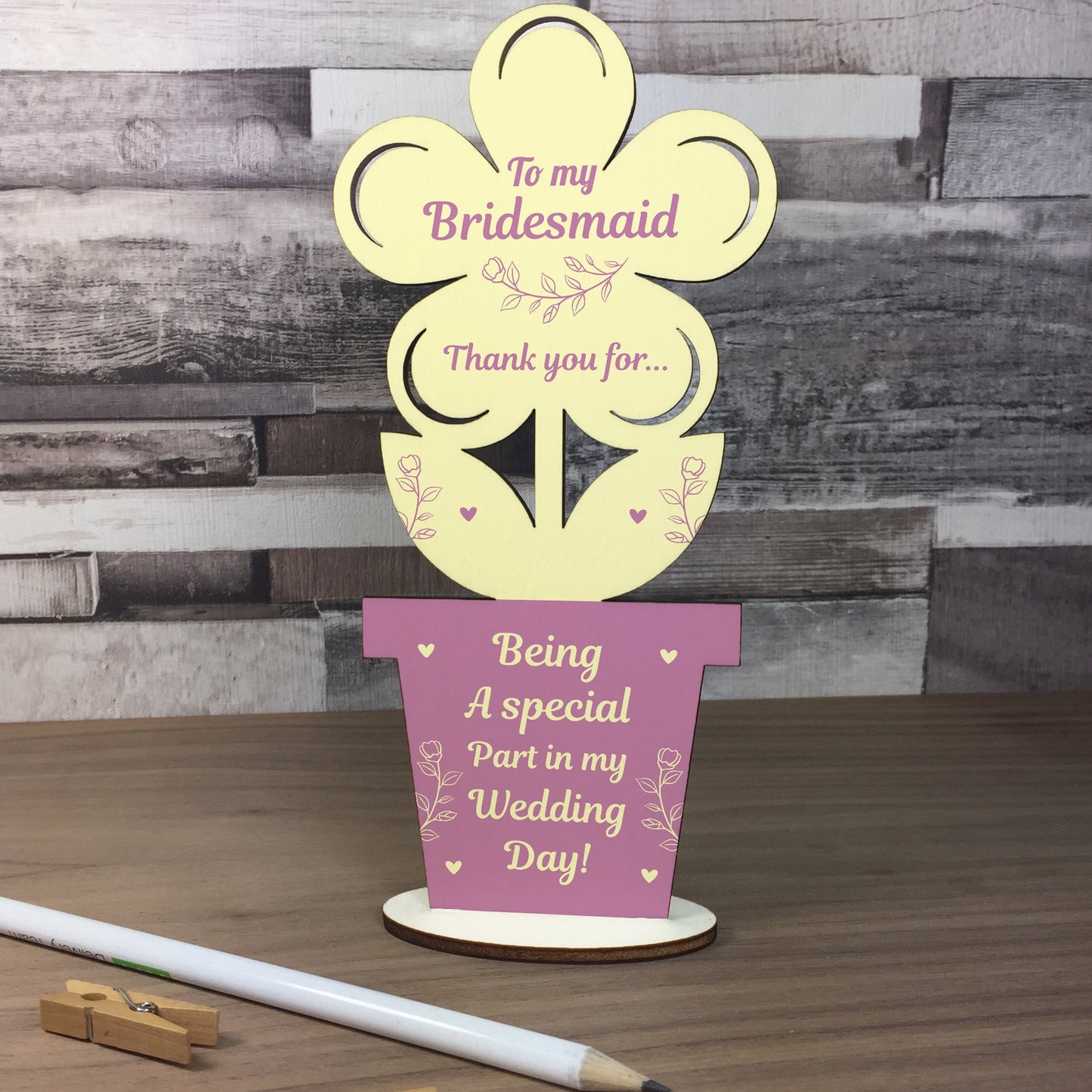 Special Bridesmaid Gift Thank You Gift For Her Wood Flower