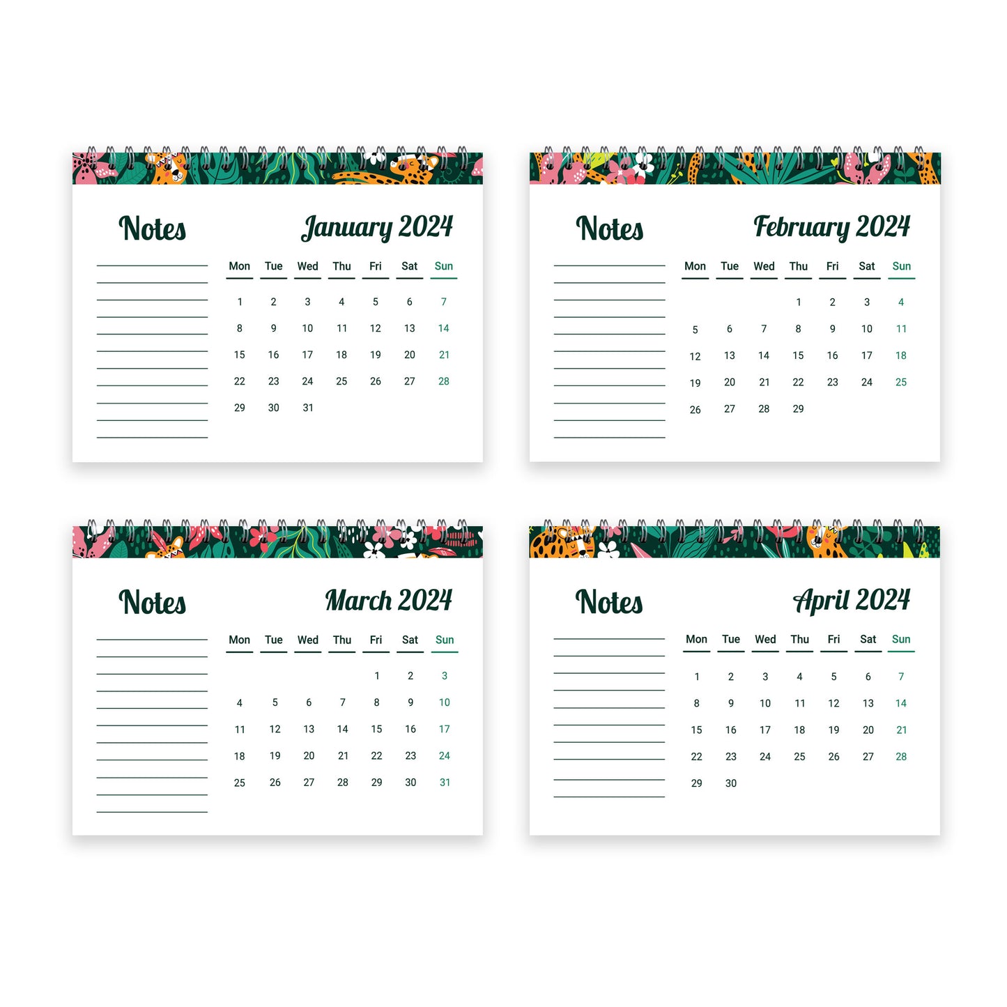 2024 Tropical Desk Calendar Spiral Bound Freestanding Planner