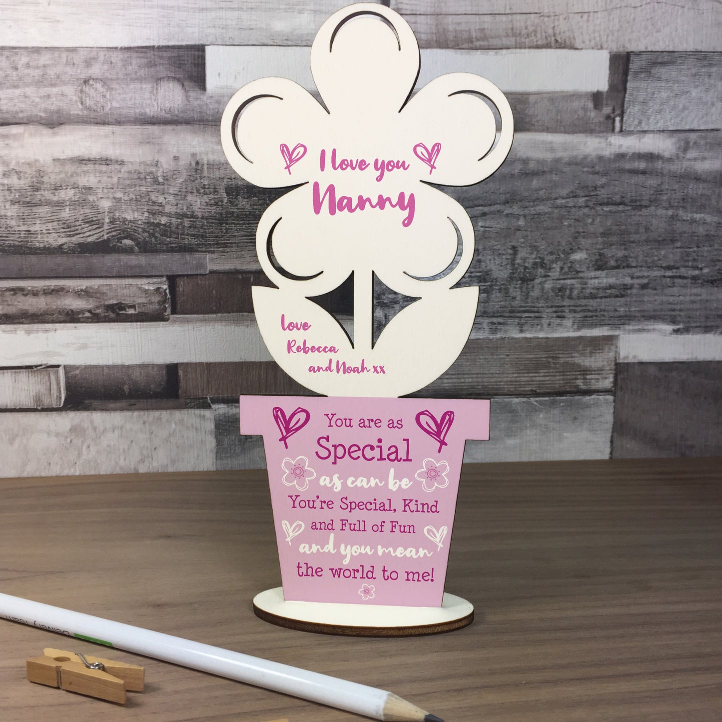 Novelty Gift For Nanny Birthday Mothers Day Wood Flower