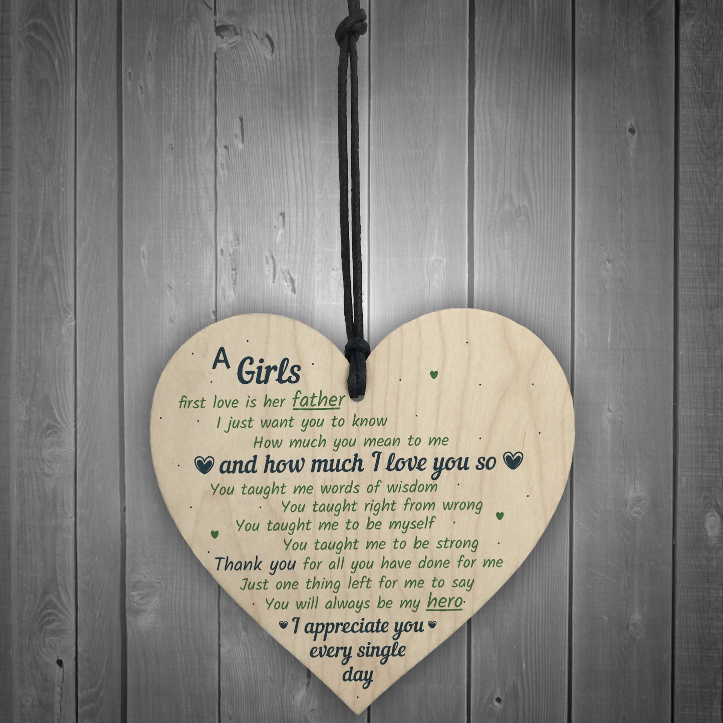 Father Girls First Love Wood Heart DAD Daddy Fathers Day Gift