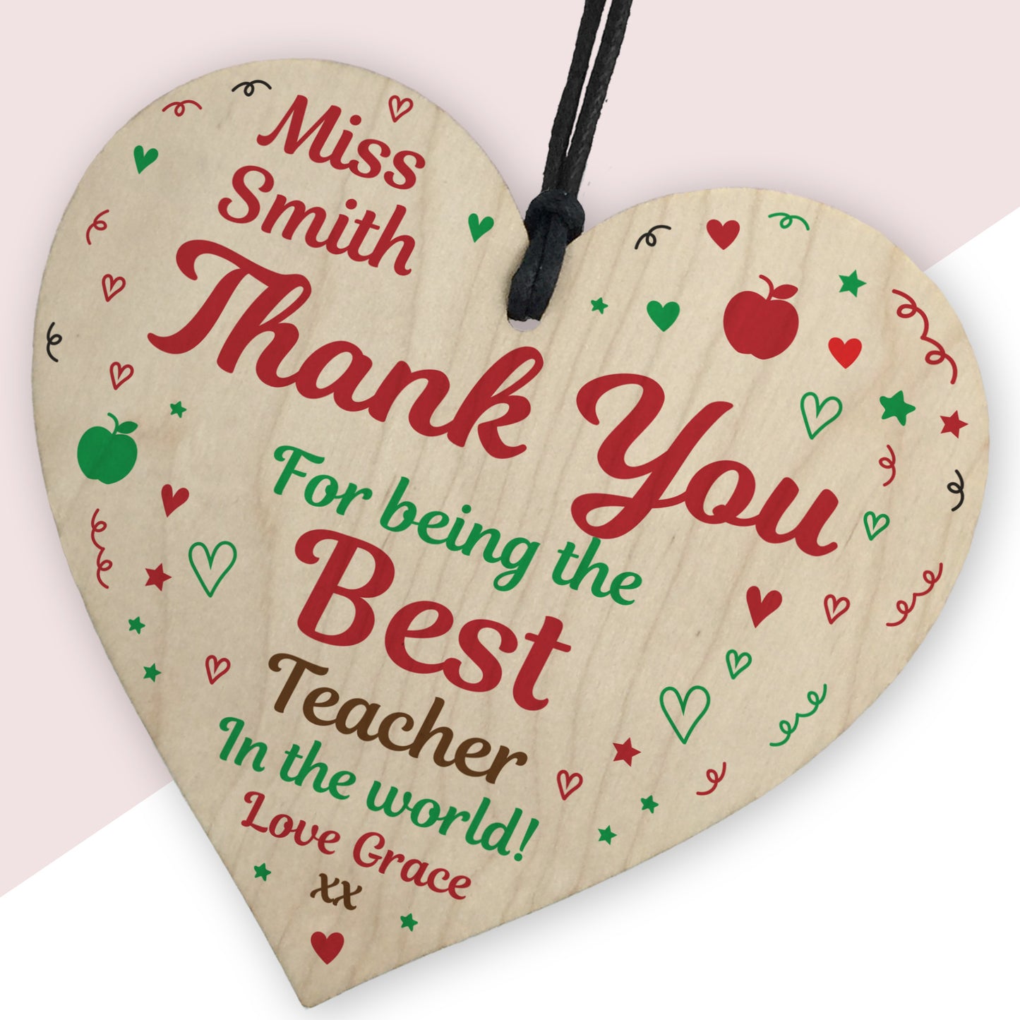 BEST TEACHER GIFT Personalised Wood Heart Thank You Gift