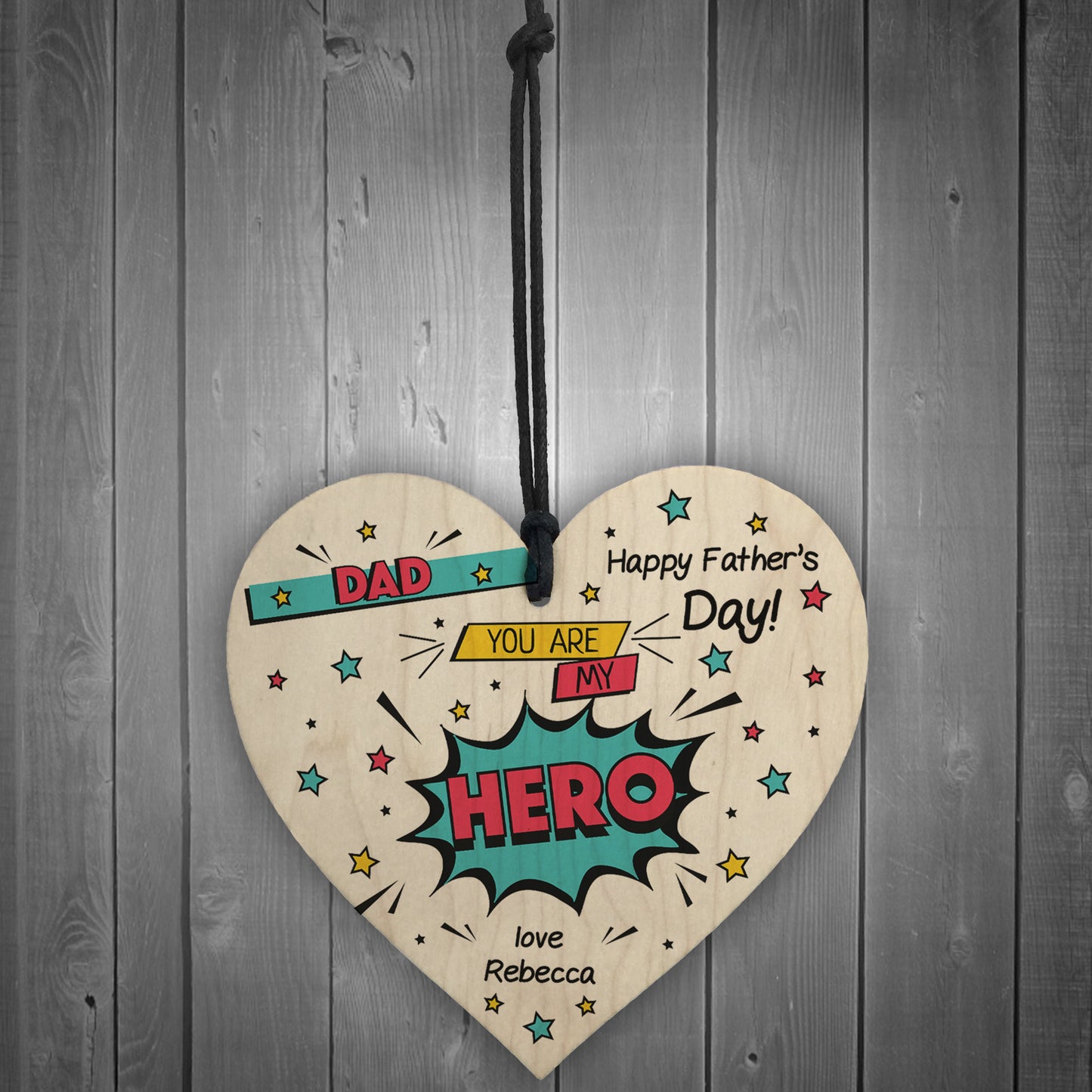 Fathers Day Gift For Dad Superhero Plaque Personalised Heart