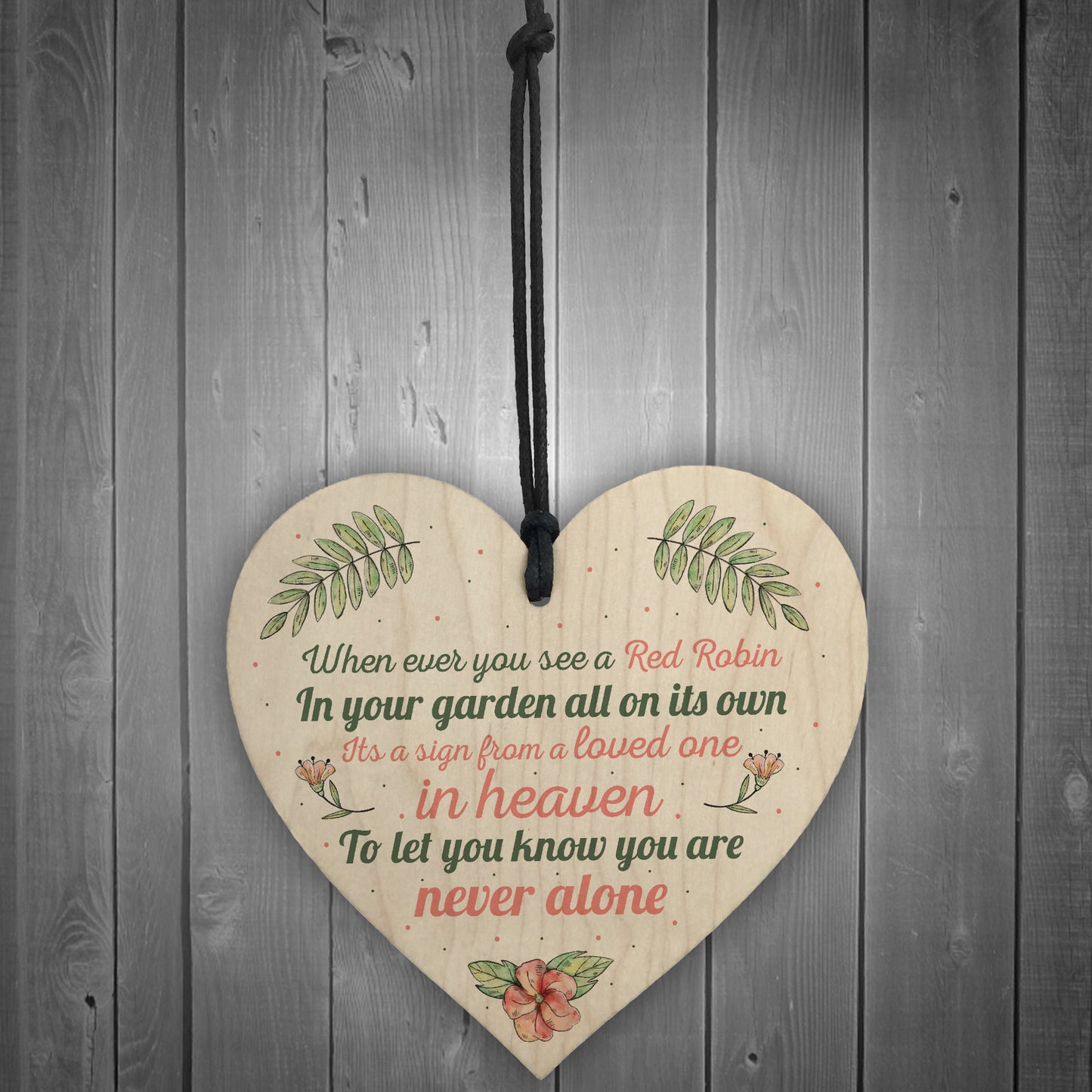 Robin Memorial Bereavement Garden Wood Heart Sign Plaque Gift