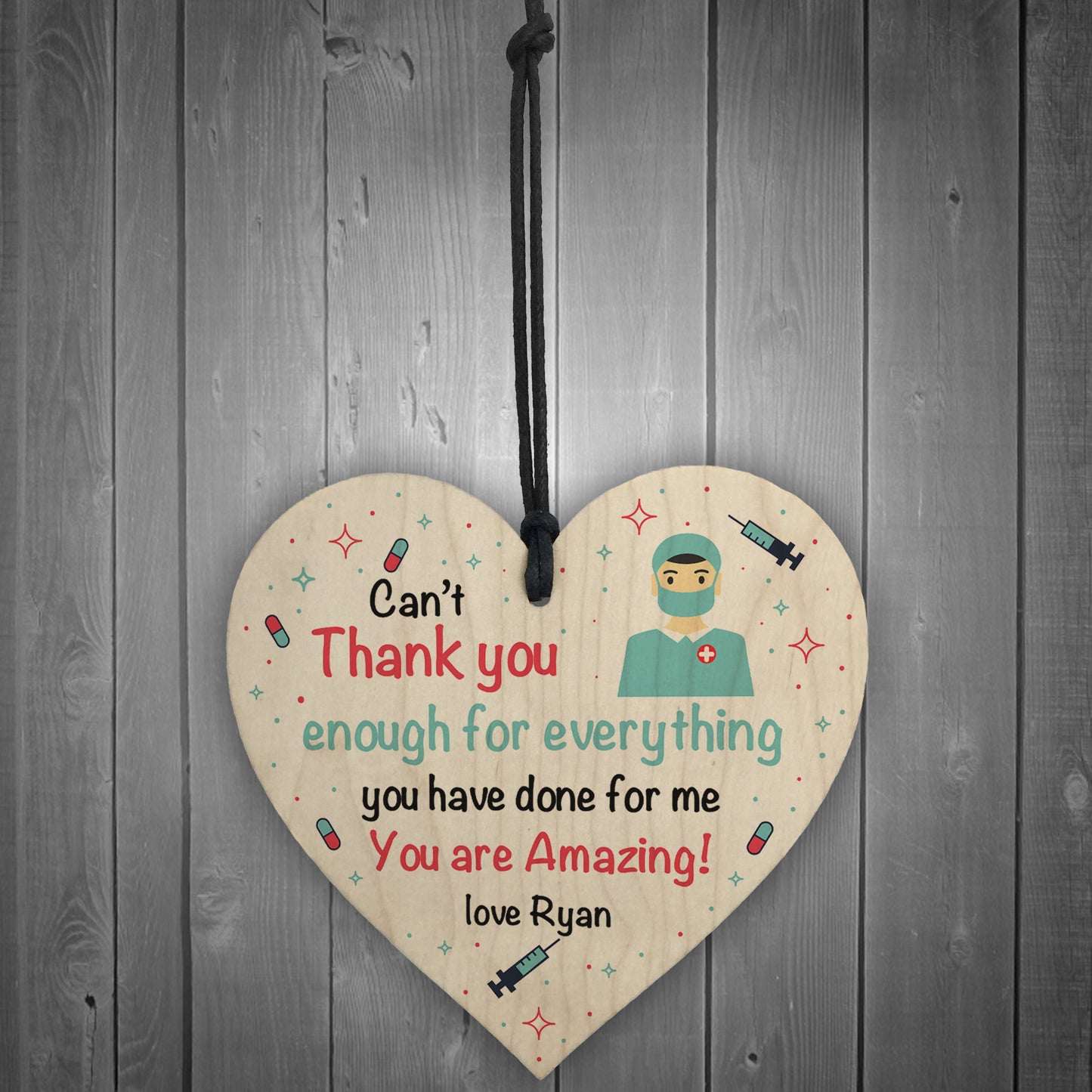 Personalised Thank You Gift For Nurse Doctor Wood Heart Gift