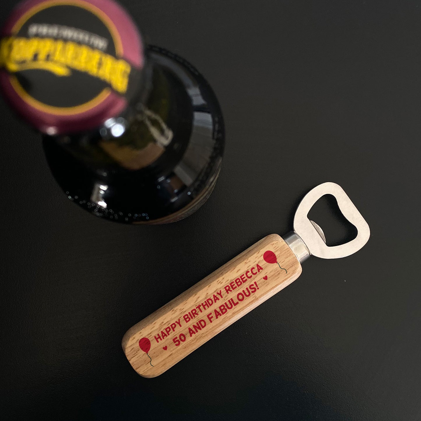 50th Birthday Gift 50 and Fabulous Wooden Bottle Opener