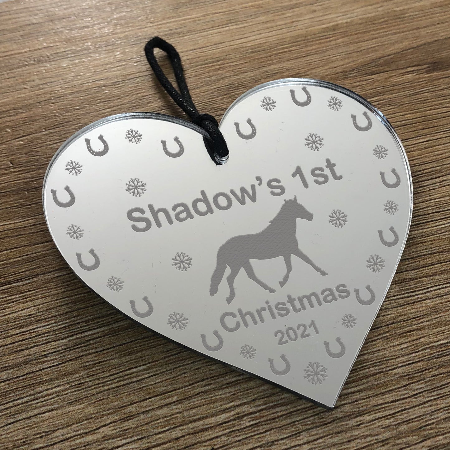 1st Christmas Engraved Heart Horse Christmas Decoration ANY NAME