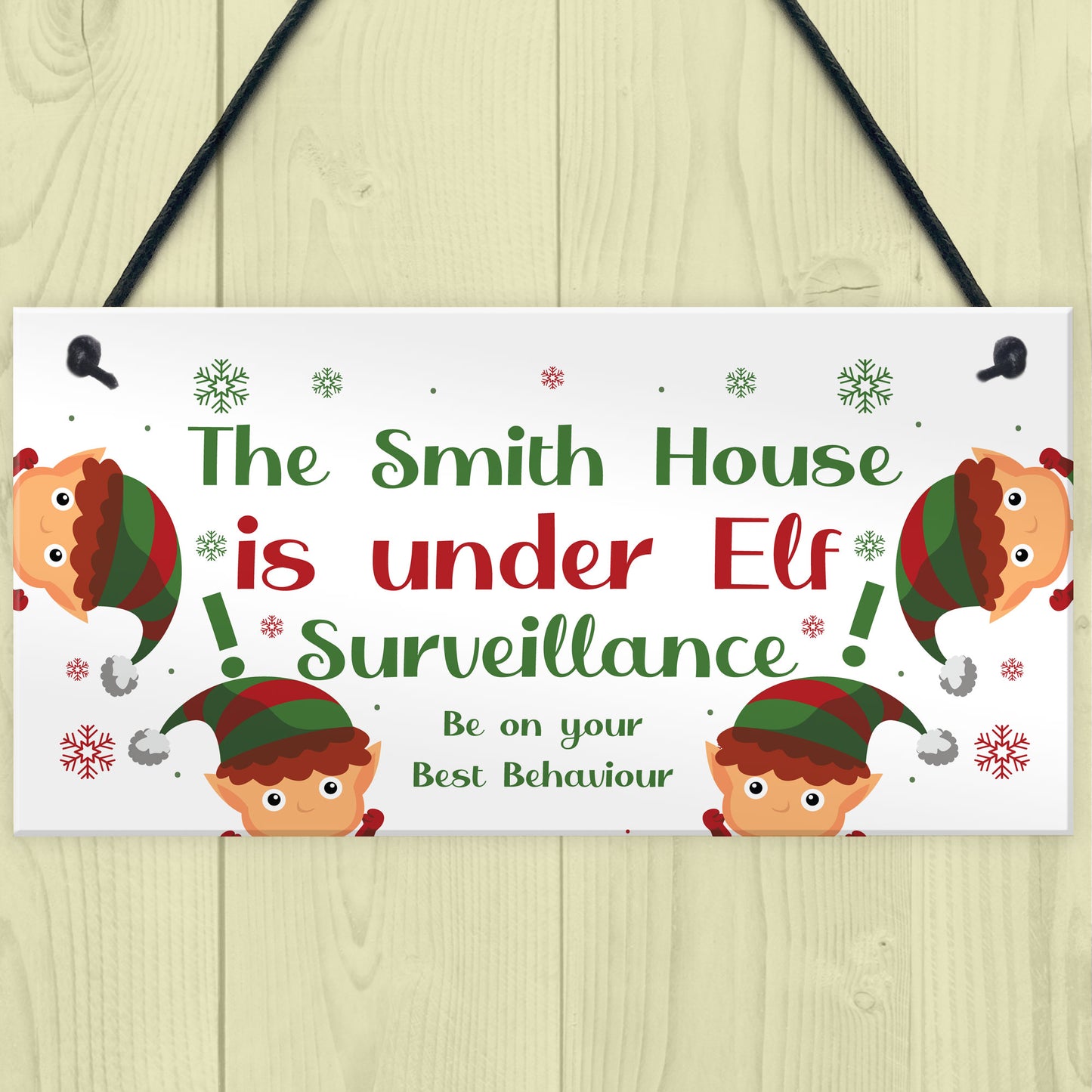 PERSONALISED Elf Surveillance Sign Xmas Decoration For Home