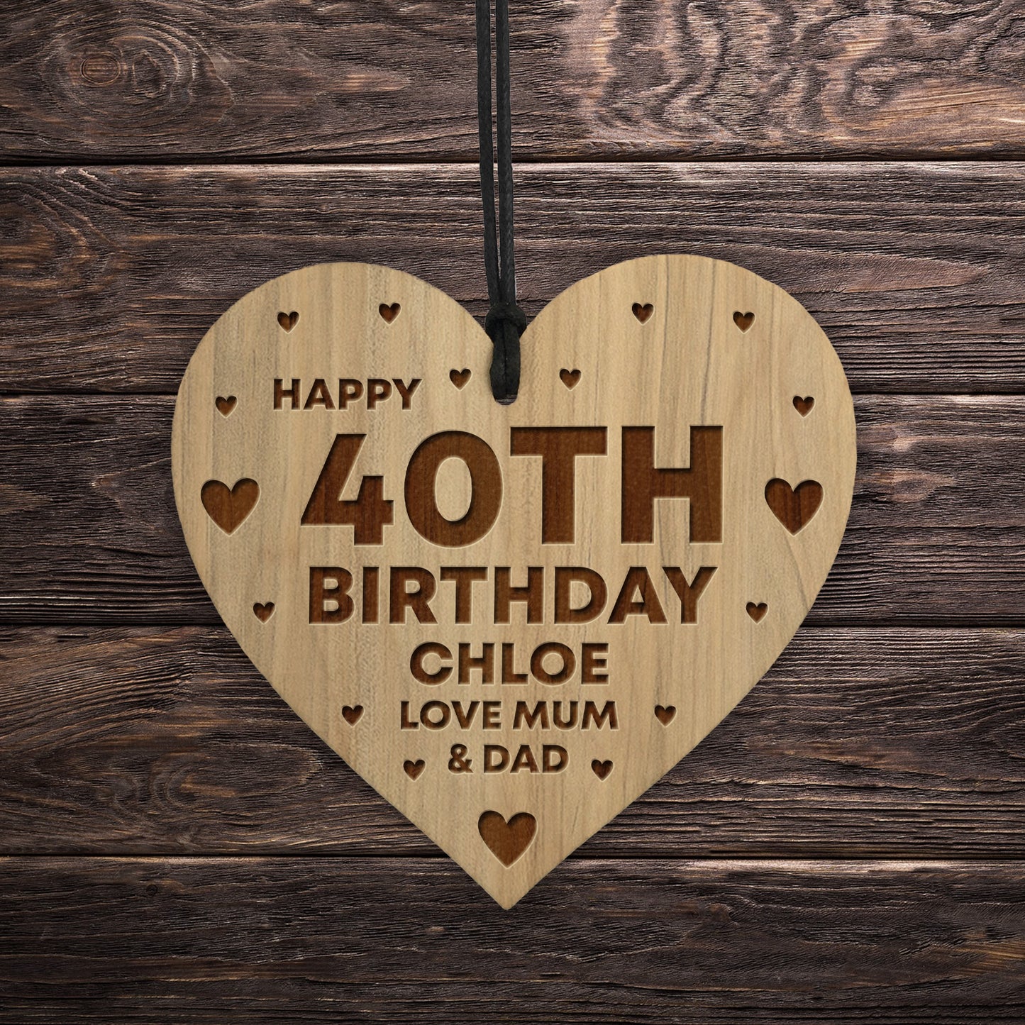 40th Birthday Gift For Daughter Wood Heart Personalised Friend