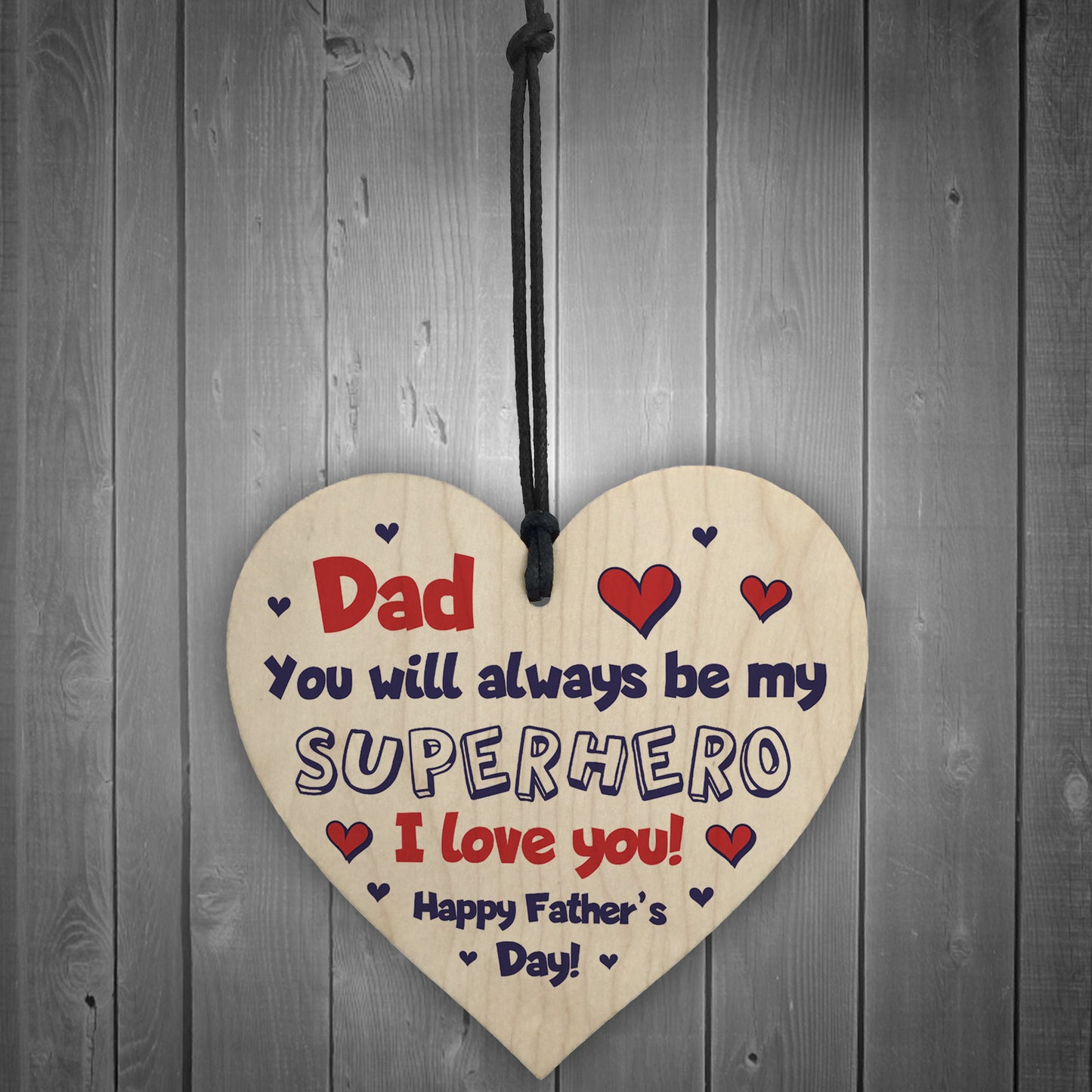 Fathers Day Gifts Wood Heart Superhero Sign Dad Gifts