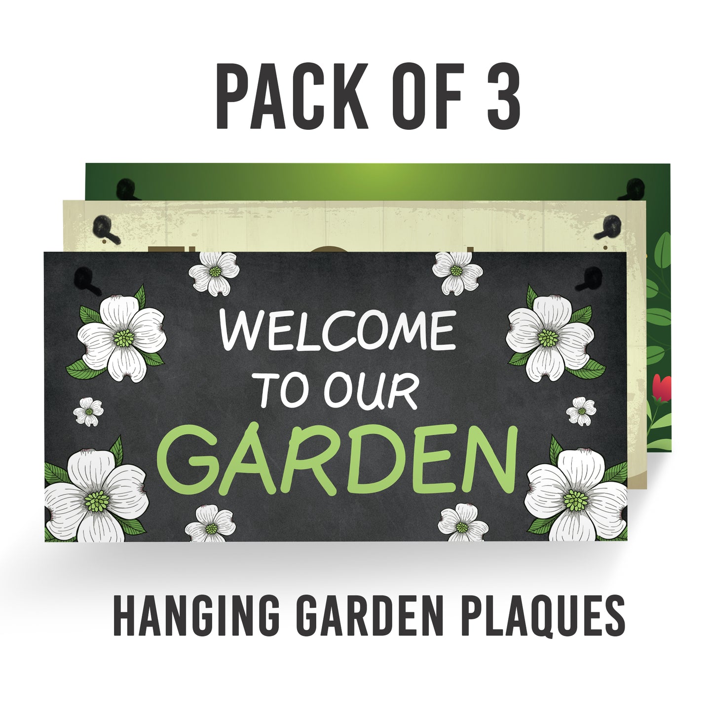 Pack of 3 Hanging Garden Plaques For Garden Shed Summer House