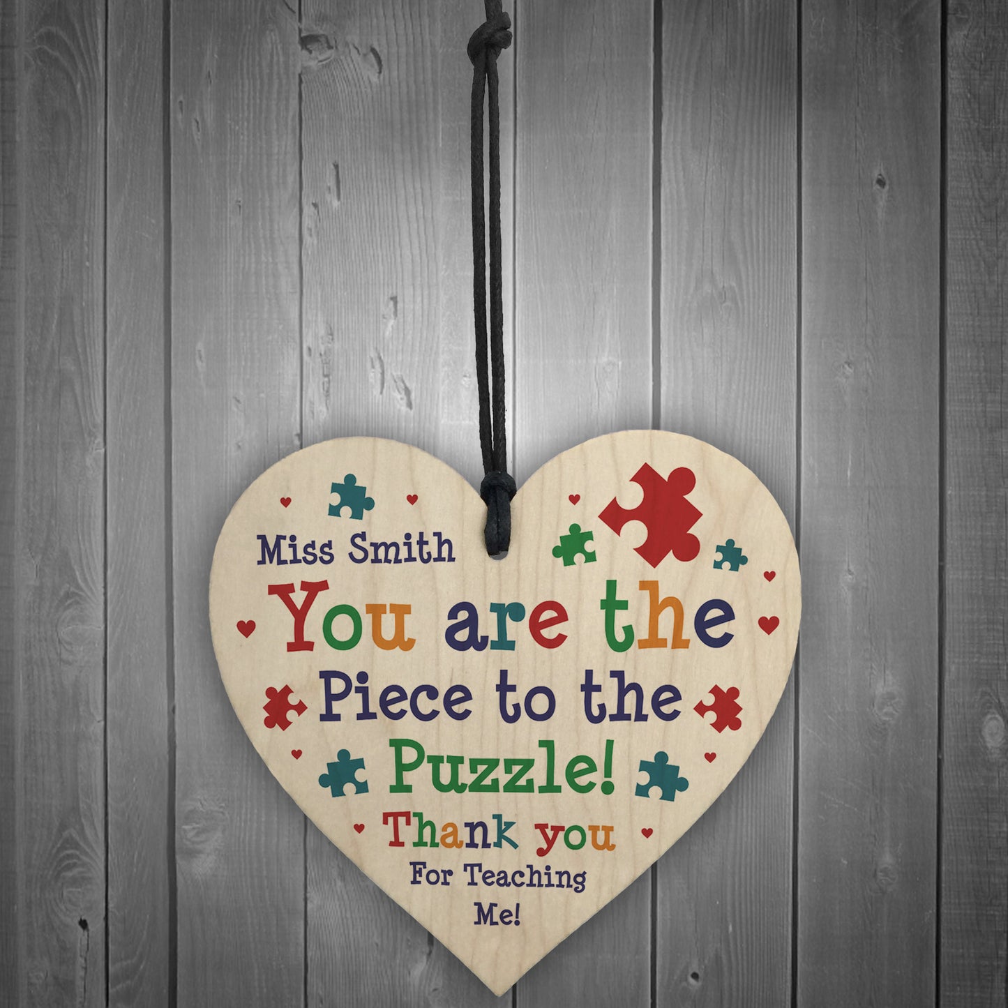 Teacher Thank You PERSONALISED Wood Heart Gift For Teacher