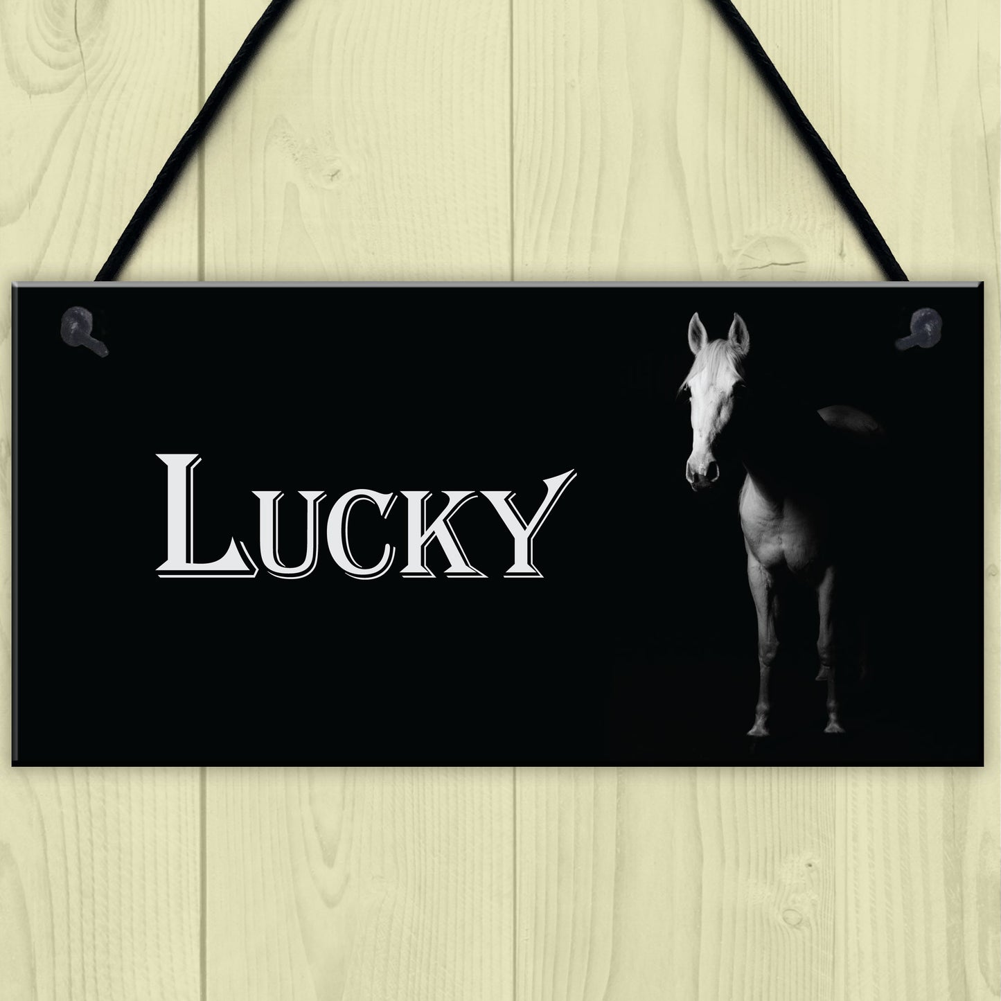 Personalised White Horse Pony Stable Name Plate Hanging Plaque