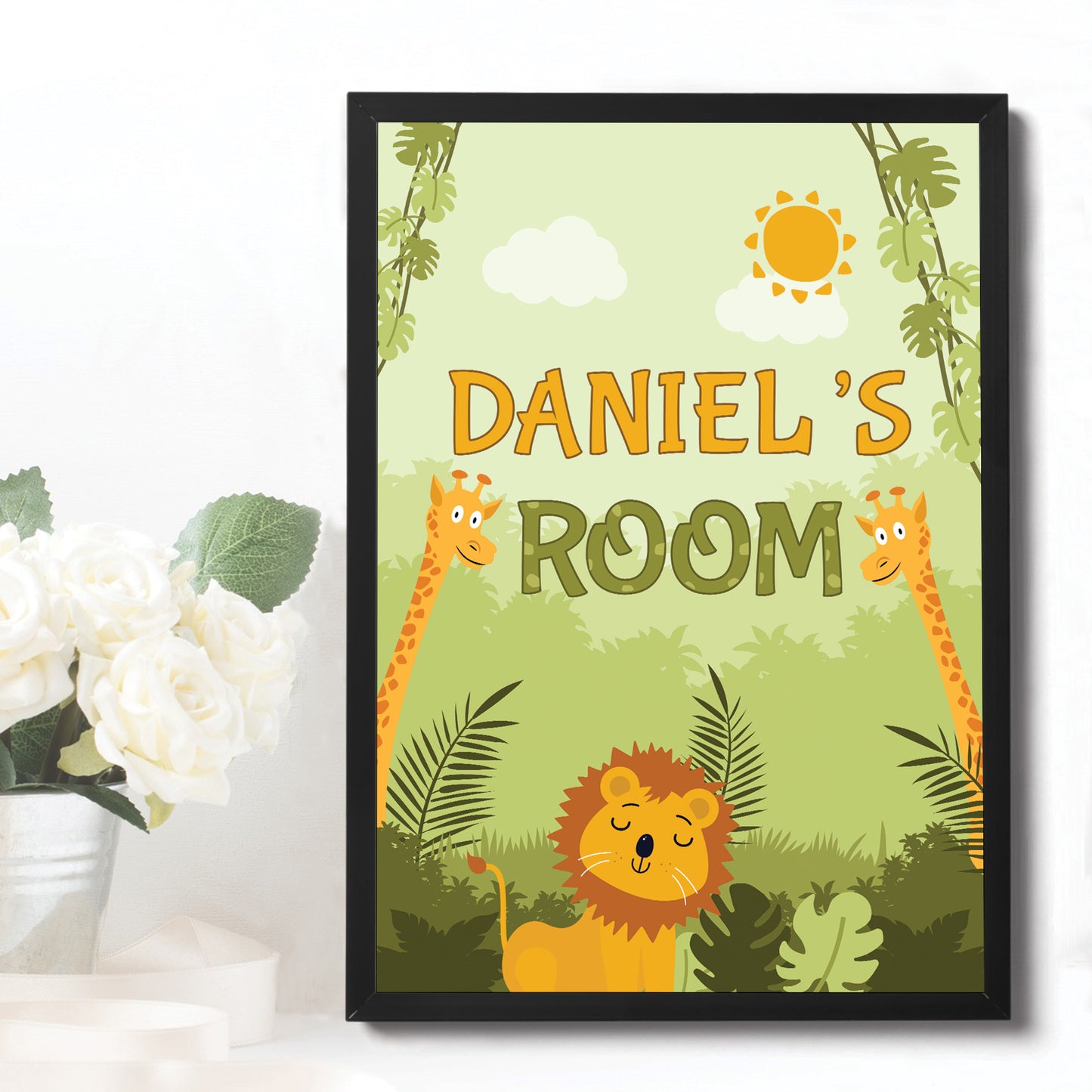 Personalised Any Names Boys Bedroom Sign Animal Print Framed