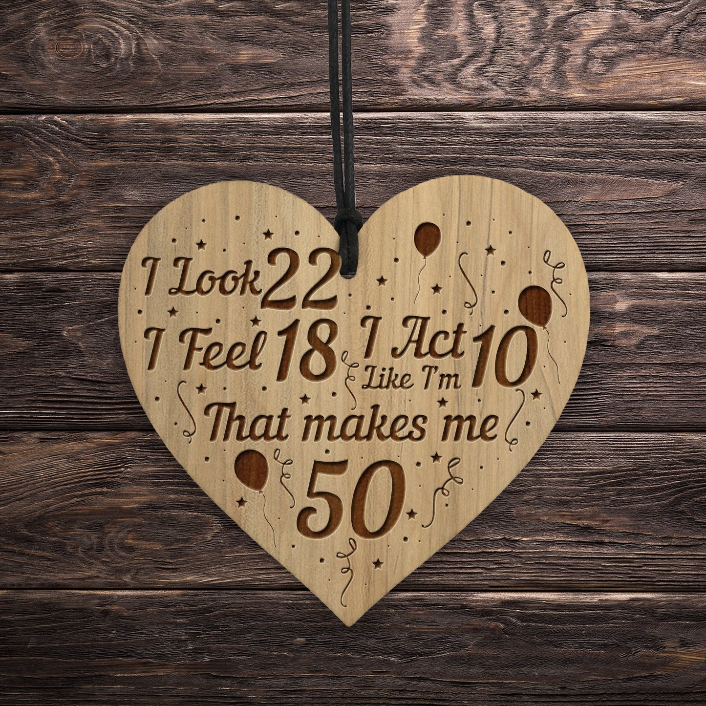 FUNNY 50th Birthday Gift For Women Men Fifty Gift Engraved Heart