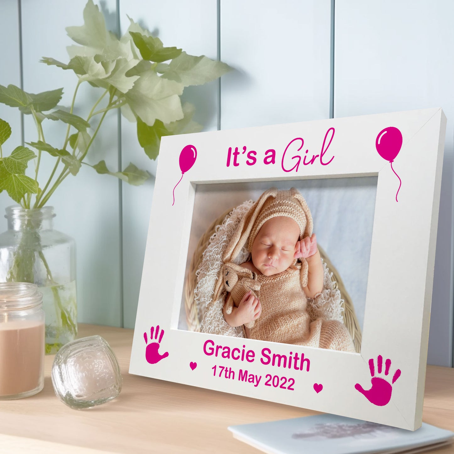 It's A Girl PERSONALISED Baby Name Photo Frame New Born Baby