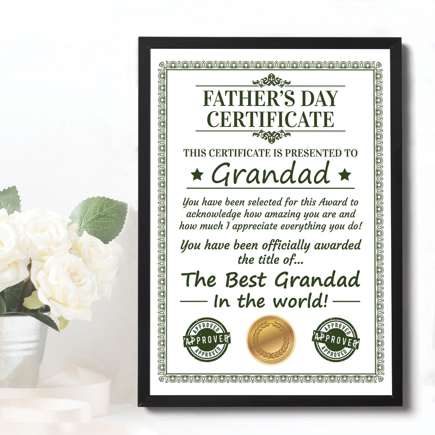 Framed Grandad Certificate For Fathers Day Gift For Grandad