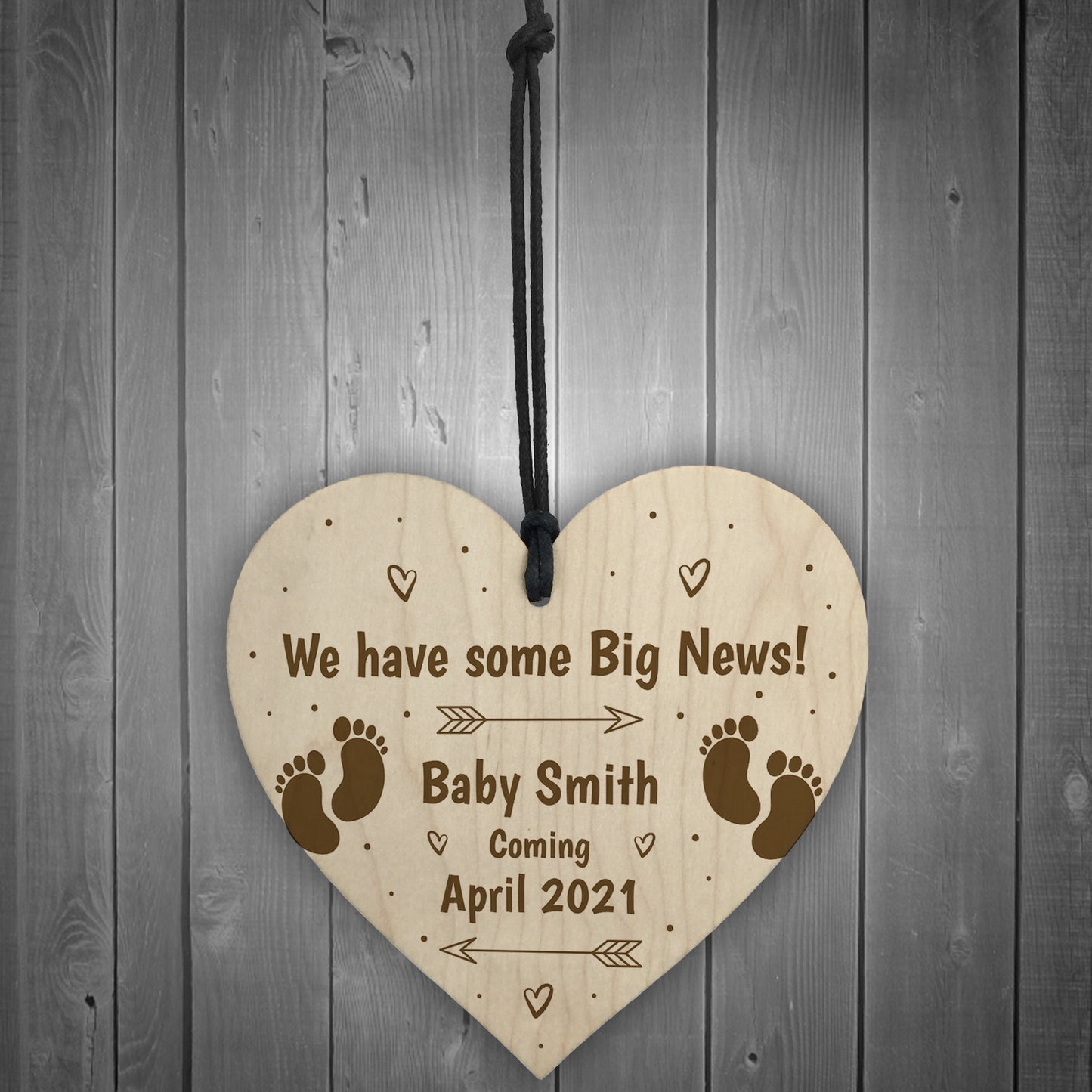 Baby Announcement Sign Wood Heart Personalised New Baby Gift