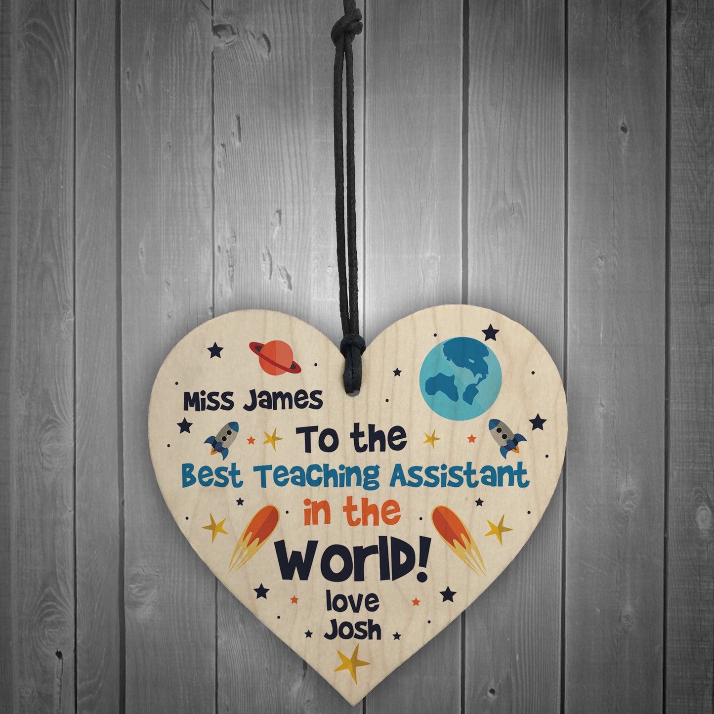 Best Teaching Assistant PERSONALISED Wooden Heart Nursery