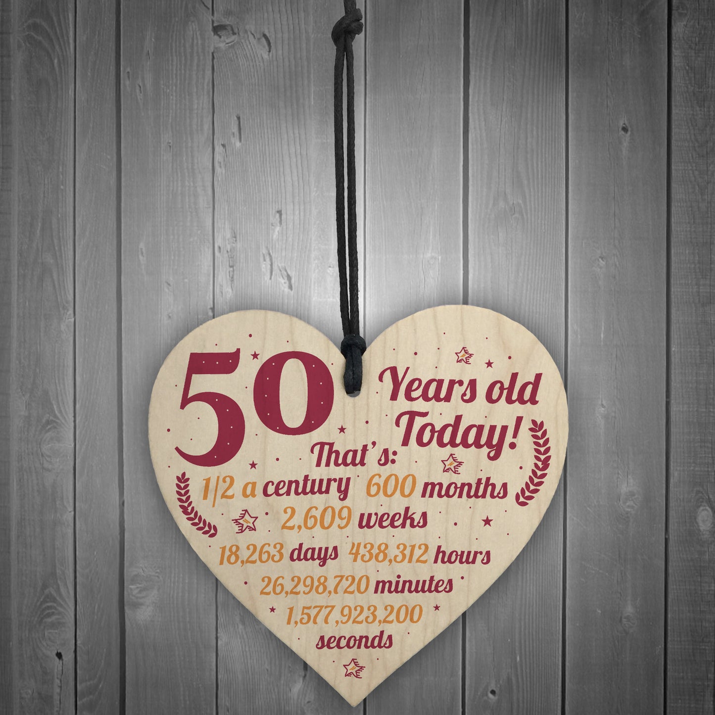 Novelty 50th Birthday Gift Wooden Heart Plaque Friendship Gift