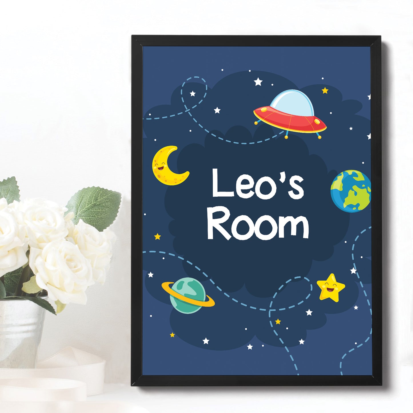 Personalised Space Theme Wall Art Poster Boys Bedroom Nursery