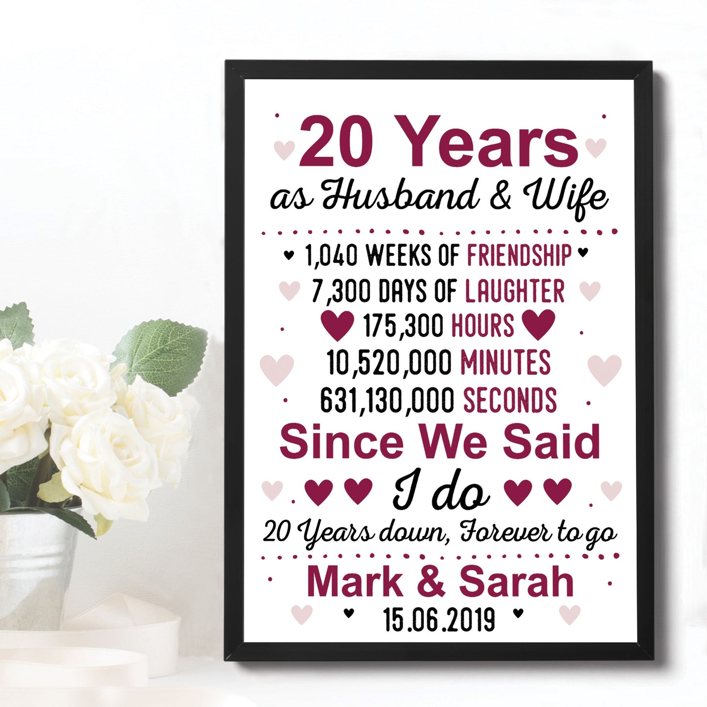 20th Anniversary Gift Personalised 20th Anniversary Husband Wife