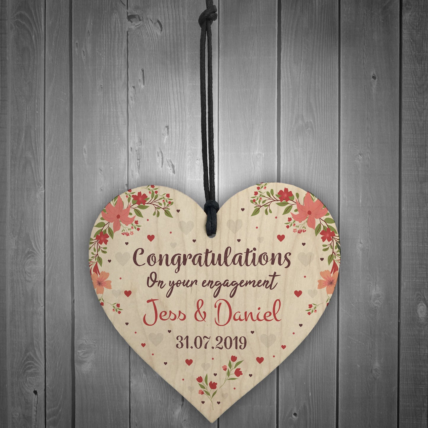 Personalised Engagement Wooden Heart Congratulations Gift