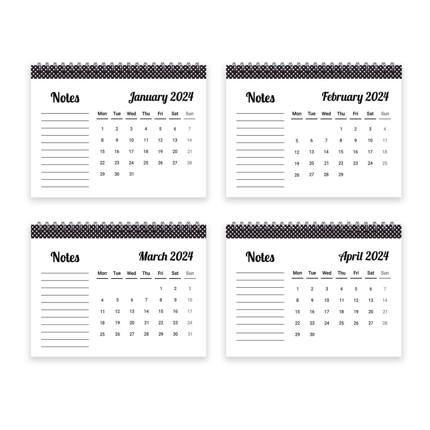 2024 Office Desk Calendar Spiral Bound Flipbook Table Top