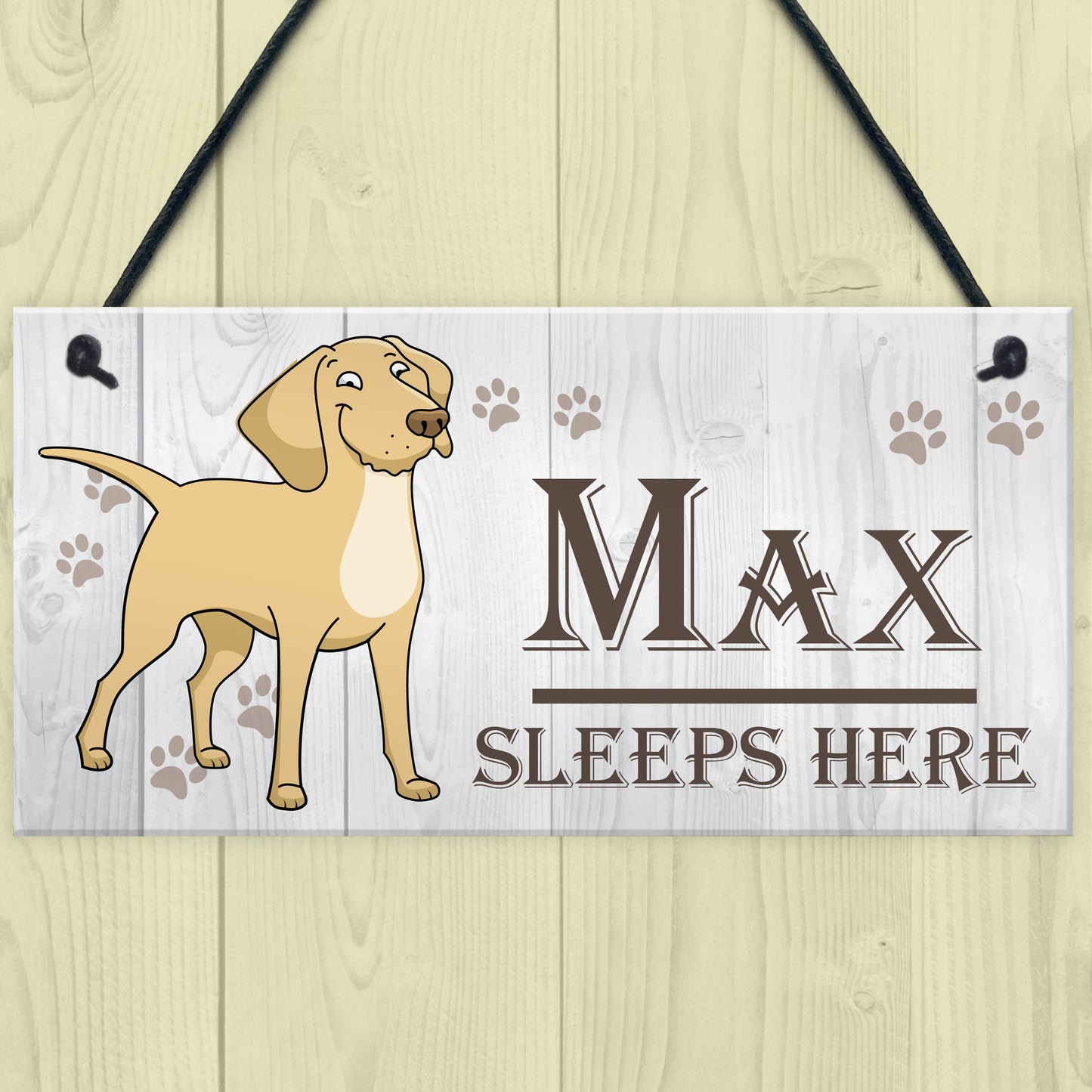 Personalised Dogs Name Sleeps Here Hanging Kennal Bed Sign Gift