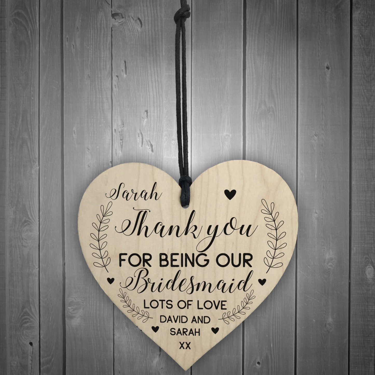 Personalised Thank You Gift For Bridesmaid Wood Heart Wedding