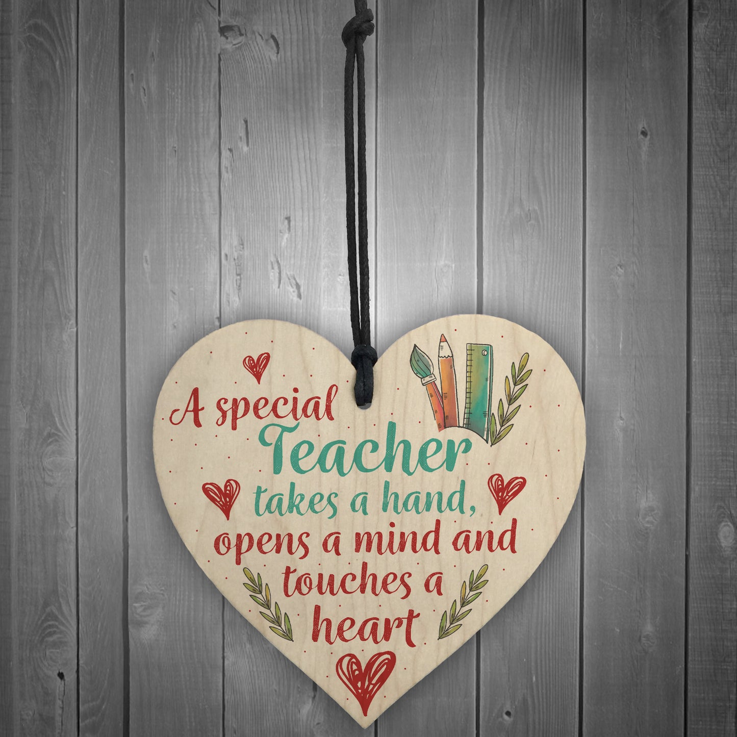 Handmade Wooden Hanging Heart Plaque Teacher Gift Thank You