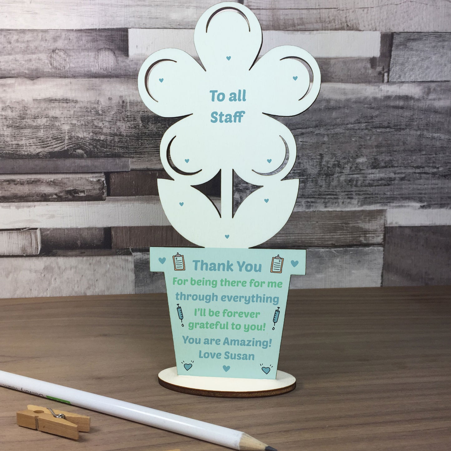 Gift For Hospital Staff Personalised Wood Flower Thank You Gift