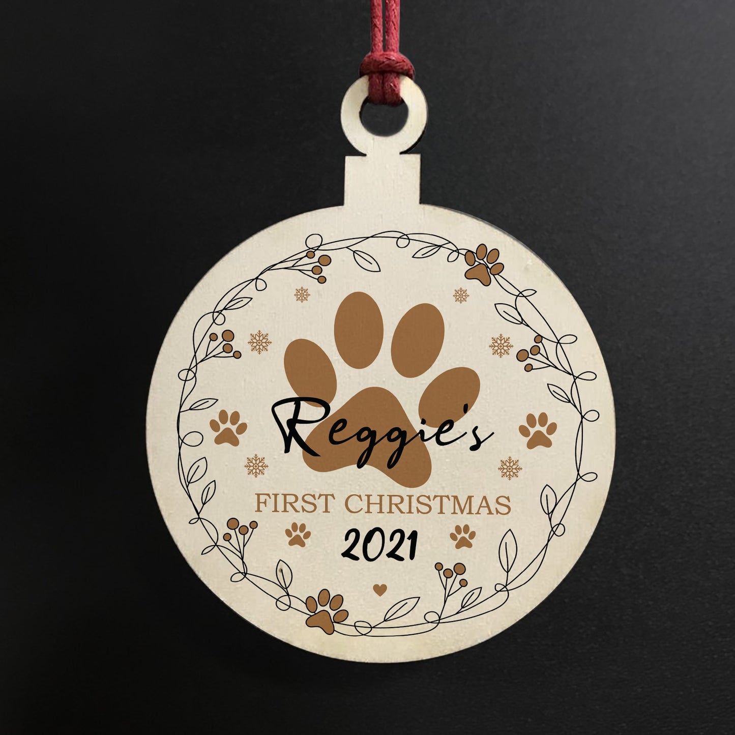 1st Christmas With Dog Wooden Christmas Bauble Personalised