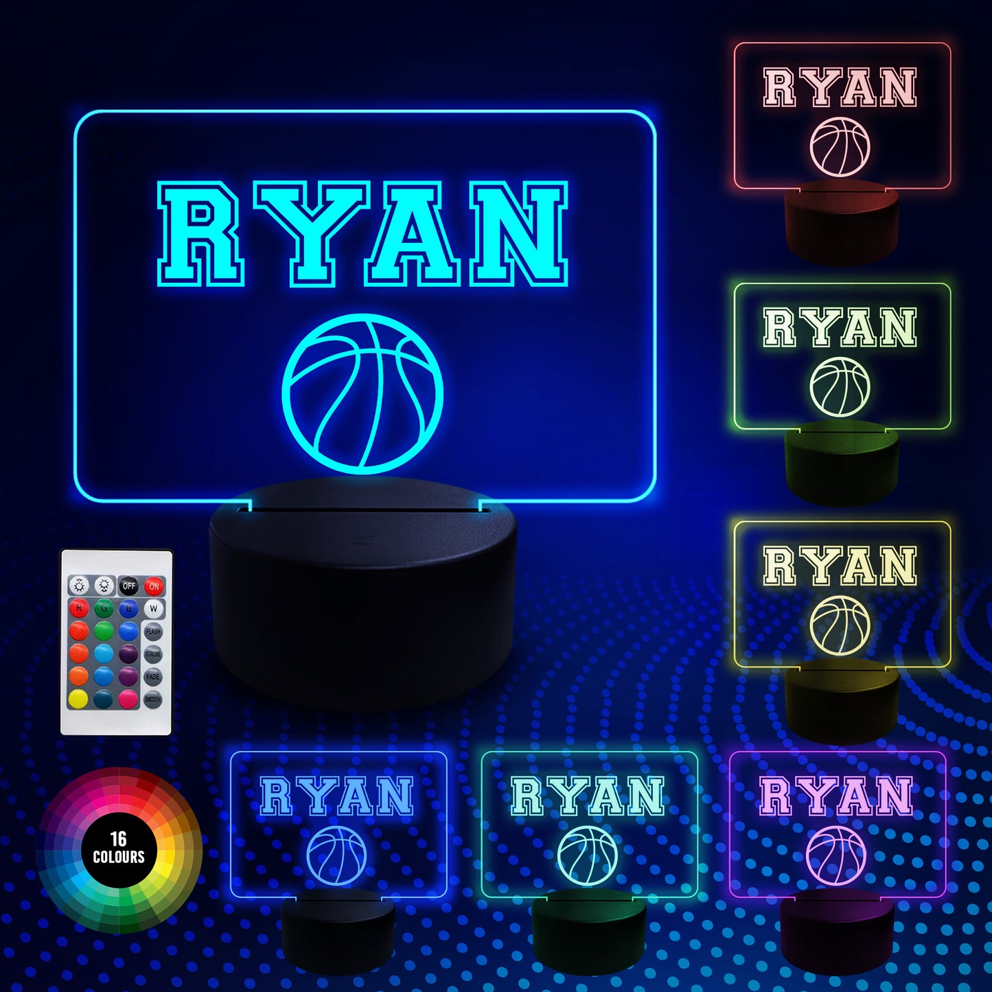 Basketball PERSONALISED LED Neon Plaque Boys Bedroom Basketball