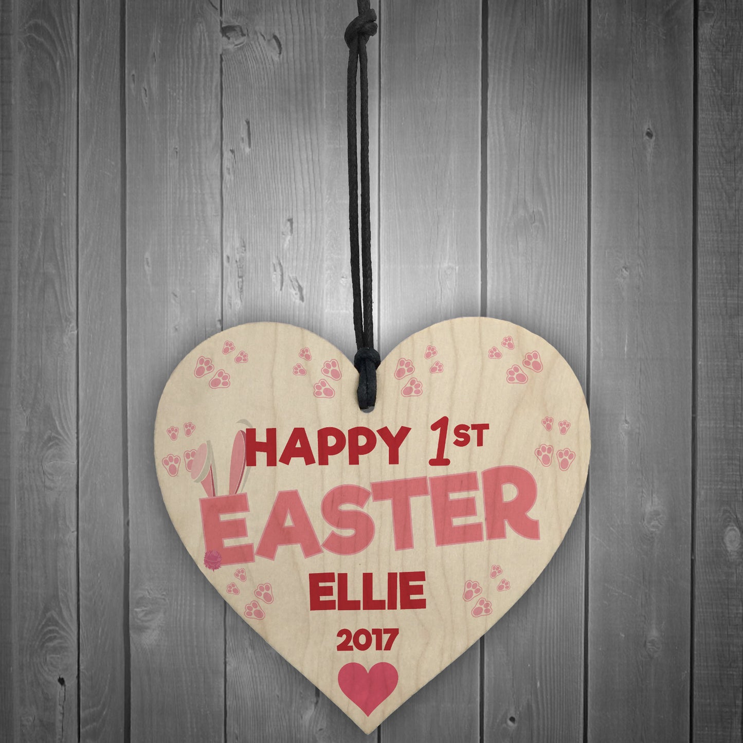 Happy First Easter Personalised Wooden Hanging Heart Plaque