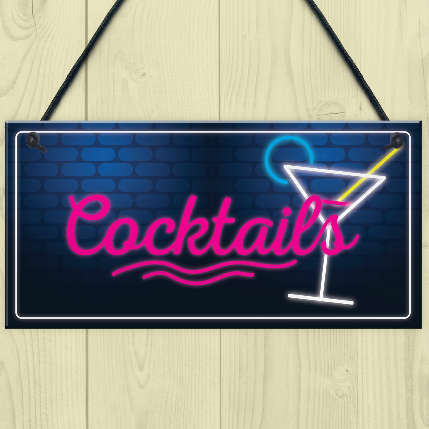 Cocktail Neon Effect Hanging Plaque Home Bar Pub Sign Friendship